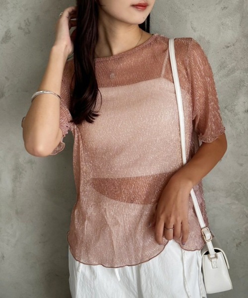 セール】【ZOZO限定商品】ラメプリーツシアートップス（Tシャツ