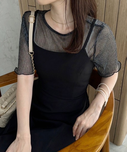 one after another NICE CLAUP(ワンアフターアナザーナイスクラップ)の「【ZOZO限定商品】ラメプリーツシアートップス(Tシャツ/カットソー・レディース・ブラック/シルバー/ピンク/ホワイト・FREE)」の16枚目の写真