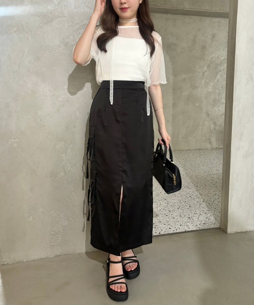 one after another NICE CLAUP(ワンアフターアナザーナイスクラップ)の「【ZOZO限定商品】ラメプリーツシアートップス(Tシャツ/カットソー・レディース・ブラック/シルバー/ピンク/ホワイト・FREE)」の12枚目の写真