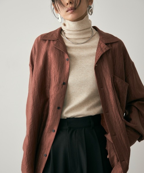 【新品】SUGARHILL オープンカラーブラウス　サイズ2 ブラウン Fit more ブラウス シャツ ダブルスカラップカラーティアードブラウス