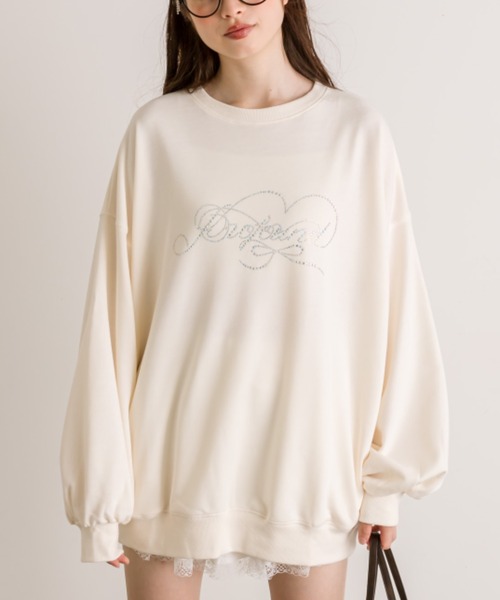 OLIVE des OLIVE（オリーブデオリーブ）の「きらきらビジュースウェット（Tシャツ/カットソー・レディース・チャコールグレー/オフホワイト/サックスブルー/ピンク・FREE）」の2枚目の写真