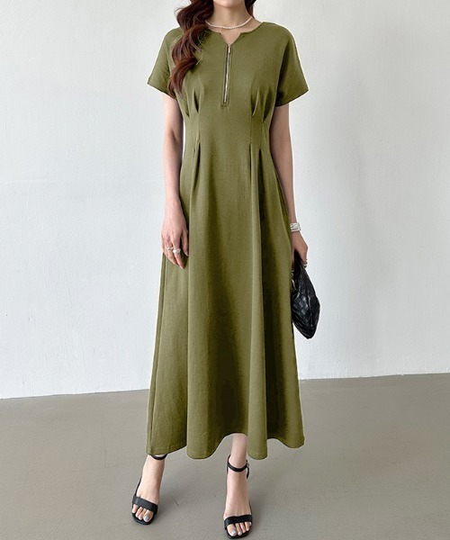 セール】前後2wayで楽しめる ウエストタックワンピース フロントジップ