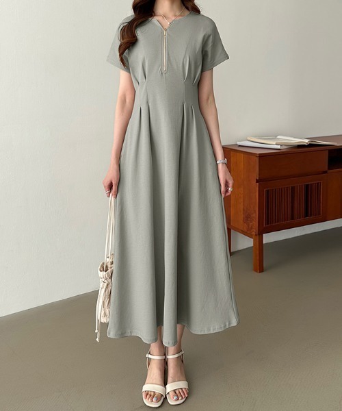 セール】前後2wayで楽しめる ウエストタックワンピース フロントジップ