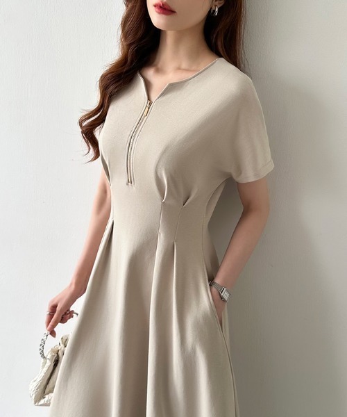 セール】前後2wayで楽しめる ウエストタックワンピース フロントジップ