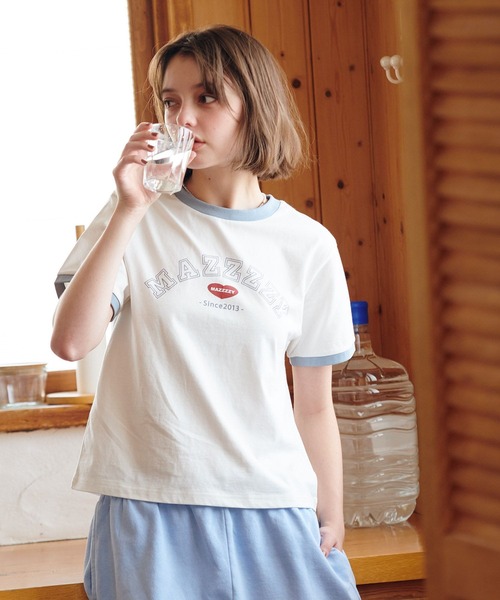 MAZZZZY(マジ―)の「MAZZZZY/カレッジロゴT(Tシャツ/カットソー・レディース・ホワイト/ブラック・FREE)」の1枚目の写真