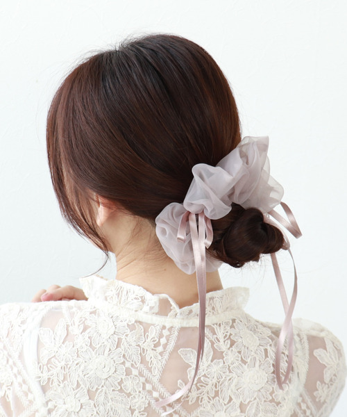 ダブルリボンシフォンシュシュ【結婚式/パーティ/フォーマル