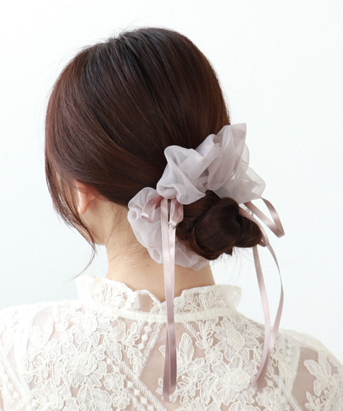 ダブルリボンシフォンシュシュ【結婚式/パーティ/フォーマル/デイリー