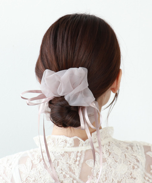 Three Four Time（ｽﾘｰﾌｫｰﾀｲﾑ）の「ダブルリボンシフォンシュシュ【結婚式/パーティ/フォーマル/デイリー】（シュシュ・レディース・ブラウン/ピンク/ブラック・FREE）」の5枚目の写真