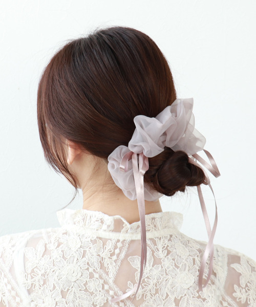 Three Four Time（ｽﾘｰﾌｫｰﾀｲﾑ）の「ダブルリボンシフォンシュシュ【結婚式/パーティ/フォーマル/デイリー】（シュシュ・レディース・ブラウン/ピンク/ブラック・FREE）」の6枚目の写真