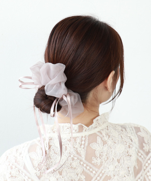 Three Four Time（ｽﾘｰﾌｫｰﾀｲﾑ）の「ダブルリボンシフォンシュシュ【結婚式/パーティ/フォーマル/デイリー】（シュシュ・レディース・ブラウン/ピンク/ブラック・FREE）」の7枚目の写真