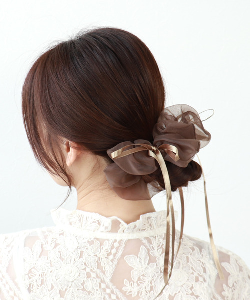 ダブルリボンシフォンシュシュ【結婚式/パーティ/フォーマル/デイリー