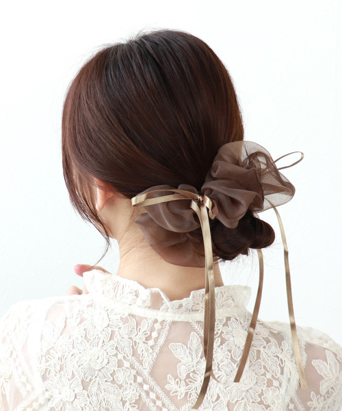 Three Four Time（ｽﾘｰﾌｫｰﾀｲﾑ）の「ダブルリボンシフォンシュシュ【結婚式/パーティ/フォーマル/デイリー】（シュシュ・レディース・ブラウン/ピンク/ブラック・FREE）」の10枚目の写真