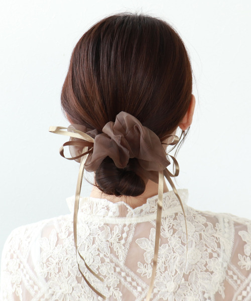 Three Four Time（ｽﾘｰﾌｫｰﾀｲﾑ）の「ダブルリボンシフォンシュシュ【結婚式/パーティ/フォーマル/デイリー】（シュシュ・レディース・ブラウン/ピンク/ブラック・FREE）」の11枚目の写真