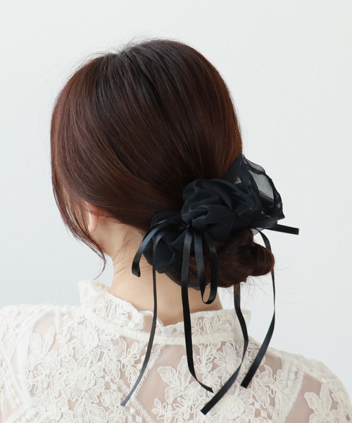 Three Four Time（ｽﾘｰﾌｫｰﾀｲﾑ）の「ダブルリボンシフォンシュシュ【結婚式/パーティ/フォーマル/デイリー】（シュシュ・レディース・ブラウン/ピンク/ブラック・FREE）」の13枚目の写真