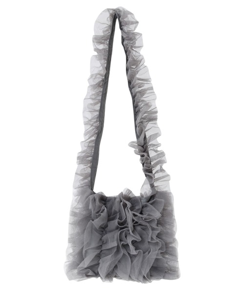 Green　Parks（グリーンパークス）の「・QUON　チュールフリルミニショルダー（ショルダーバッグ・レディース・グレー/アイボリー/ブラック/グリーン/サーモンピンク・FREE）」の4枚目の写真