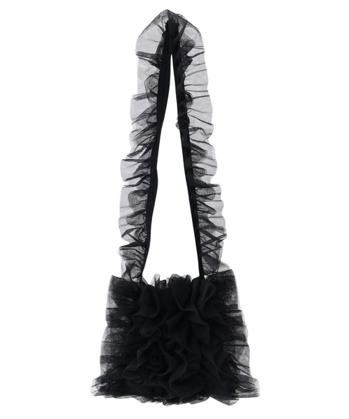 Green　Parks（グリーンパークス）の「・QUON　チュールフリルミニショルダー（ショルダーバッグ・レディース・グレー/アイボリー/ブラック/グリーン/サーモンピンク・FREE）」の3枚目の写真