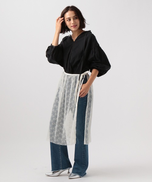 BAYFLOW（ベイフロー）の「[トレンドアイテム]プリーツレースラップスカート（スカート・レディース・ブラック/オフホワイト・FREE）」の10枚目の写真