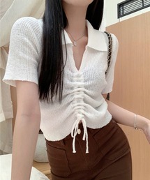 フロントシャーリング クロップド丈ニット レディース