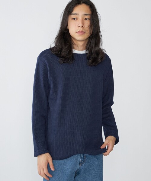 SHIPS(シップス)の「SHIPS: ローゲージ ピケ ボートネック カットソー(Tシャツ/カットソー・メンズ・ナチュラル/ブラック/ネイビー・SMALL/MEDIUM/LARGE/X-LARGE)」の1枚目の写真