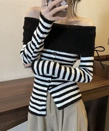 オフショルダーストライブトップス