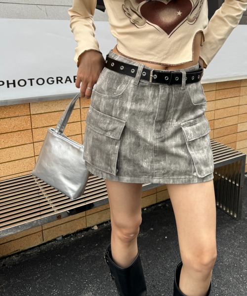 d.i.a. ダメージ加工ミニスカート B.R.U デニムスカート ベルト付きダメージ加工ミニスカート