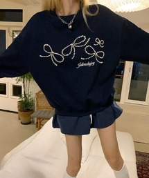 パールリボンデザイン 前刺繍スウェット