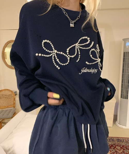 AsRiRe(アスリレイ)の「パールリボンデザイン 前刺繍スウェット(スウェット・レディース・ネイビー/レッド/ネイビー系/ライトグレー・M)」の11枚目の写真