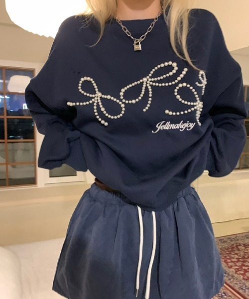 AsRiRe(アスリレイ)の「パールリボンデザイン 前刺繍スウェット(スウェット・レディース・ネイビー/レッド/ネイビー系/ライトグレー・M)」の12枚目の写真