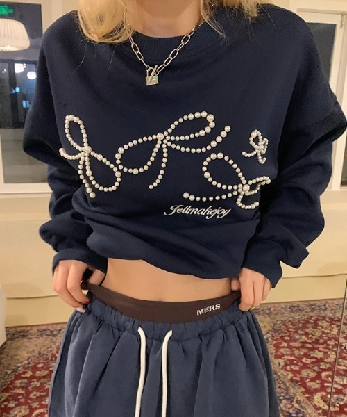 AsRiRe(アスリレイ)の「パールリボンデザイン 前刺繍スウェット(スウェット・レディース・ネイビー/レッド/ネイビー系/ライトグレー・M)」の13枚目の写真