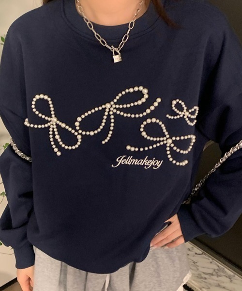 AsRiRe(アスリレイ)の「パールリボンデザイン 前刺繍スウェット(スウェット・レディース・ネイビー/レッド/ネイビー系/ライトグレー・M)」の6枚目の写真