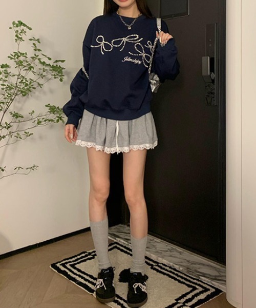 AsRiRe(アスリレイ)の「パールリボンデザイン 前刺繍スウェット(スウェット・レディース・ネイビー/レッド/ネイビー系/ライトグレー・M)」の14枚目の写真