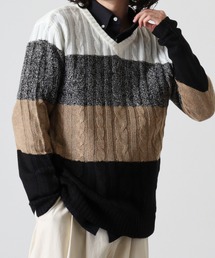 Cable knit v neck knit / ケーブル編みVネックニット unisex