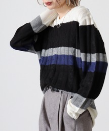 Cable knit v neck knit / ケーブル編みVネックニット unisex