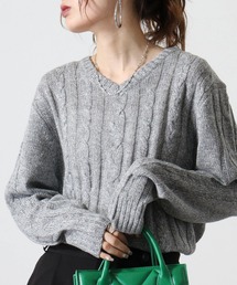 Cable knit v neck knit / ケーブル編みVネックニット unisex