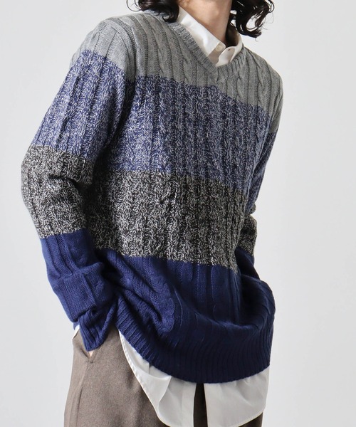 FUNALIVE(ファンアライブ)の「Cable knit v neck knit / ケーブル編みVネックニット unisex(ニット/セーター・メンズ・グレー系3/レッド系1/ネイビー系2/キャメル/ブラック系3/ブラック系2/ホワイト系1/ブラック系1/グレー系1/ブラック/ホワイト系2/グレー系2/ネイビー系1/オフホワイト・L/LL/M)」の10枚目の写真