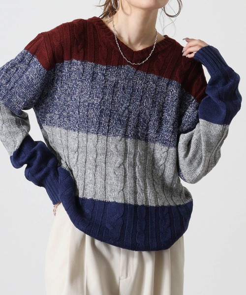 FUNALIVE(ファンアライブ)の「Cable knit v neck knit / ケーブル編みVネックニット unisex(ニット/セーター・メンズ・グレー系3/レッド系1/ネイビー系2/キャメル/ブラック系3/ブラック系2/ホワイト系1/ブラック系1/グレー系1/ブラック/ホワイト系2/グレー系2/ネイビー系1/オフホワイト・L/LL/M)」の14枚目の写真