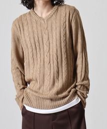 Cable knit v neck knit / ケーブル編みVネックニット unisex