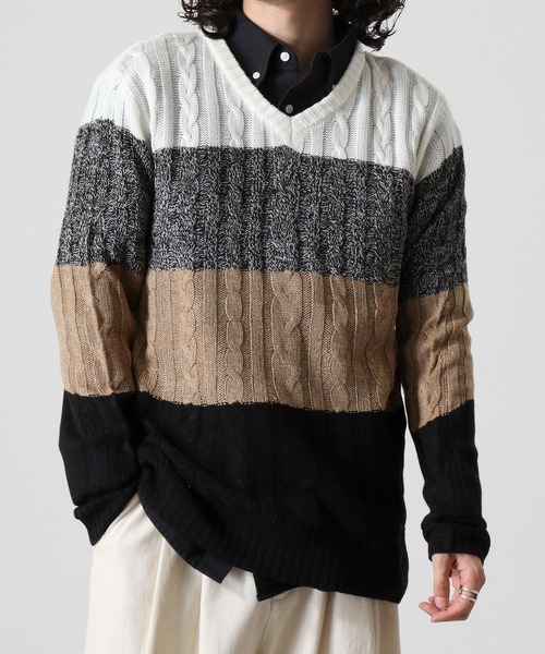 FUNALIVE(ファンアライブ)の「Cable knit v neck knit / ケーブル編みVネックニット unisex(ニット/セーター・メンズ・グレー系3/レッド系1/ネイビー系2/キャメル/ブラック系3/ブラック系2/ホワイト系1/ブラック系1/グレー系1/ブラック/ホワイト系2/グレー系2/ネイビー系1/オフホワイト・L/LL/M)」の20枚目の写真