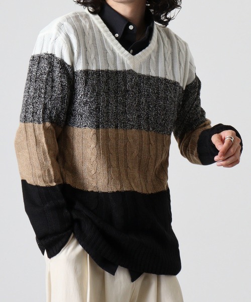 FUNALIVE(ファンアライブ)の「Cable knit v neck knit / ケーブル編みVネックニット unisex(ニット/セーター・メンズ・グレー系3/レッド系1/ネイビー系2/キャメル/ブラック系3/ブラック系2/ホワイト系1/ブラック系1/グレー系1/ブラック/ホワイト系2/グレー系2/ネイビー系1/オフホワイト・L/LL/M)」の22枚目の写真