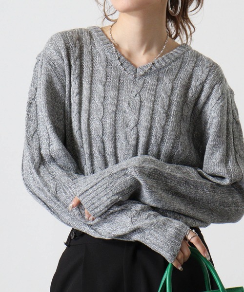 セール】Cable knit v neck knit / ケーブル編みVネックニット