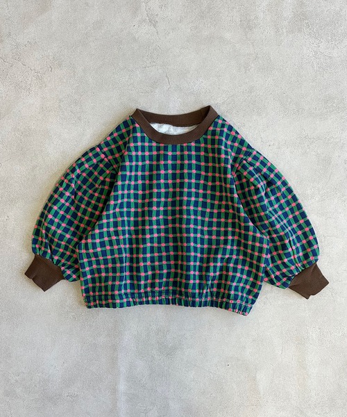 MARKEY'S（マーキーズ）の「ギンガムチェックボリュームショルダースウェット（スウェット・キッズ・レッド/ブラック/グリーン・100/150/140/130/120/110/95/90/80）」の3枚目の写真