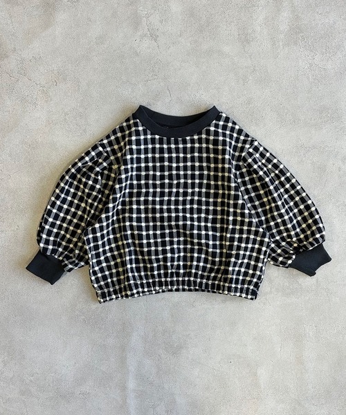 MARKEY'S（マーキーズ）の「ギンガムチェックボリュームショルダースウェット（スウェット・キッズ・レッド/ブラック/グリーン・100/150/140/130/120/110/95/90/80）」の2枚目の写真