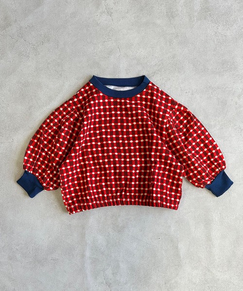 MARKEY'S（マーキーズ）の「ギンガムチェックボリュームショルダースウェット（スウェット・キッズ・レッド/ブラック/グリーン・100/150/140/130/120/110/95/90/80）」の4枚目の写真