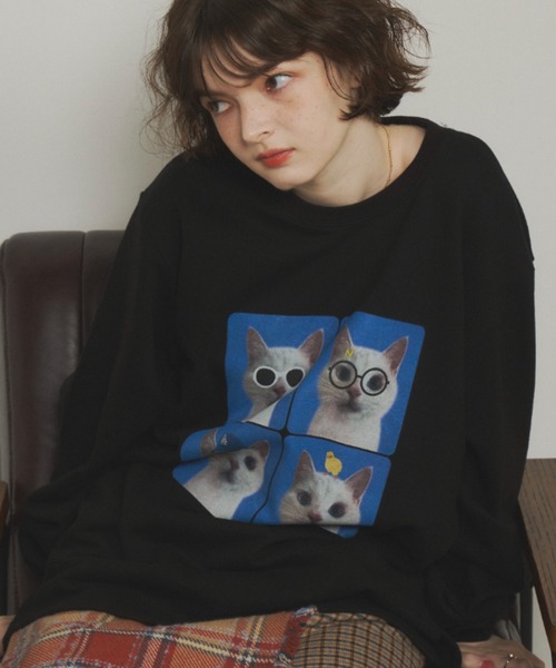 Unitage（ユニテージ）の「CATプリントスウェット（スウェット・レディース・ホワイト/ブラック・FREE）」の2枚目の写真