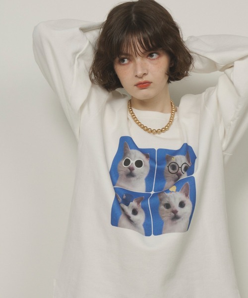 Unitage（ユニテージ）の「CATプリントスウェット（スウェット・レディース・ホワイト/ブラック・FREE）」の4枚目の写真