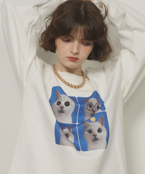 Unitage（ユニテージ）の「CATプリントスウェット（スウェット・レディース・ホワイト/ブラック・FREE）」の3枚目の写真