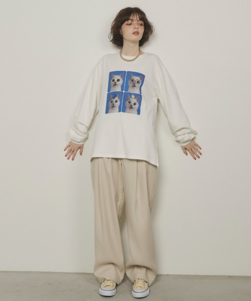 Unitage（ユニテージ）の「CATプリントスウェット（スウェット・レディース・ホワイト/ブラック・FREE）」の5枚目の写真