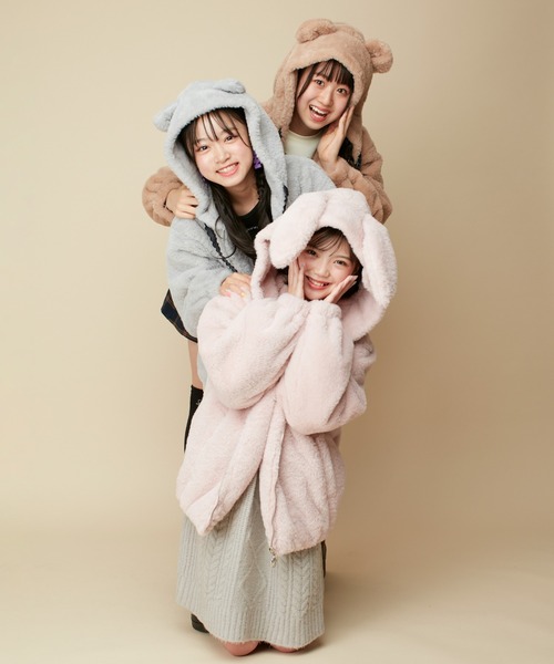 JENNI love（ジェニィラブ）の「エコファーアニマルイヤーパーカー（その他アウター・キッズ・ベージュ/ピンク/グレー・160cm/150cm/140cm/130cm）」の7枚目の写真