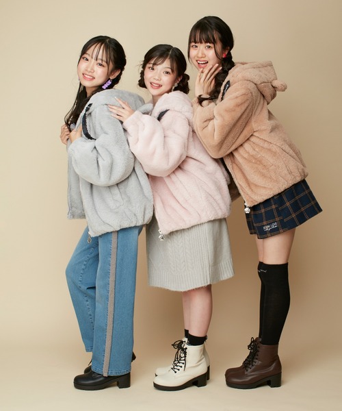 JENNI love（ジェニィラブ）の「エコファーアニマルイヤーパーカー（その他アウター・キッズ・ベージュ/ピンク/グレー・160cm/150cm/140cm/130cm）」の5枚目の写真