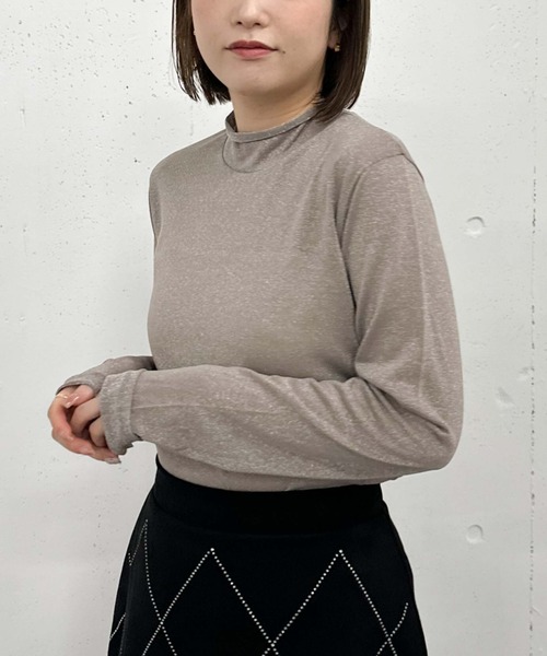 archives(アルシーヴ)の「ハイネックラメシアーTOPS(Tシャツ/カットソー・レディース・グレー/ブラック/グレイッシュベージュ/グリーン・MEDIUM)」の15枚目の写真